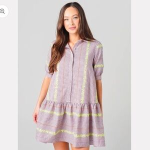 Plaid Mini Shirt Dress with Neon Trim - Pink